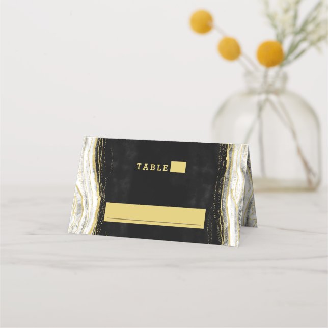 Carte De Placement Numéro de table du Mariage Black White & Gold (Devant)