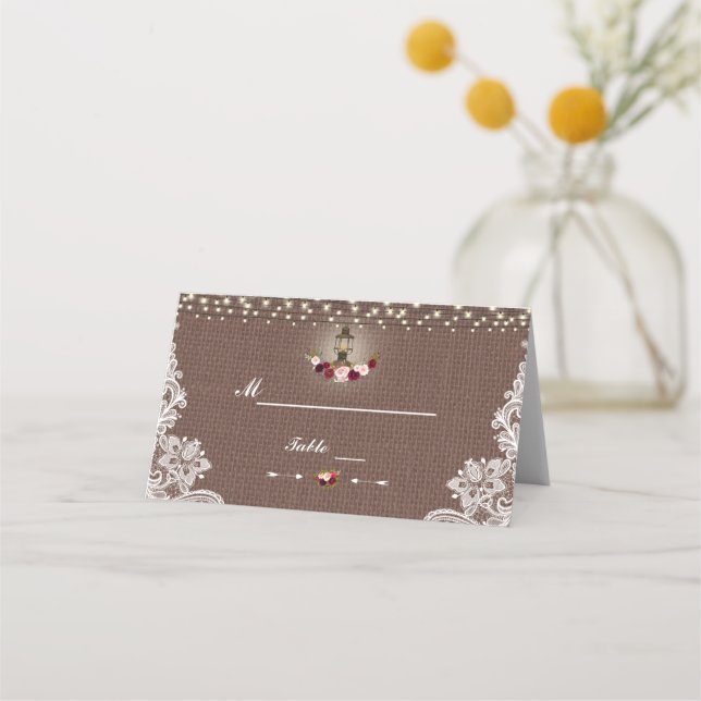 Carte De Placement Numéro de table Russe String Lights Lace Burlap (Dos)