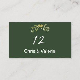 Carte De Placement Numéro de table vert d'olive moderne
