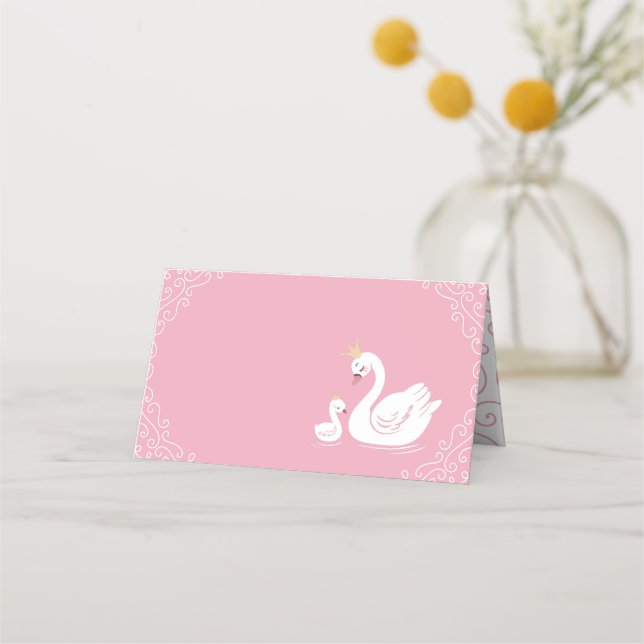 Carte De Placement Oiseau Baby shower cygne avec thème Couronne rose (Devant)