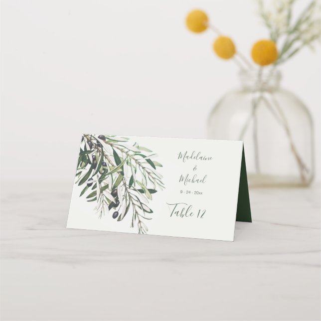 Carte De Placement Olive Branch Elegant Wedding Numéro de table (Dos)