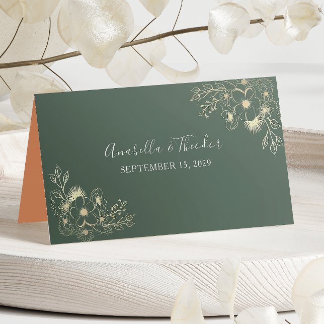 Carte De Placement Olive Green et Terracotta Mariage Floral (Créateur téléchargé)