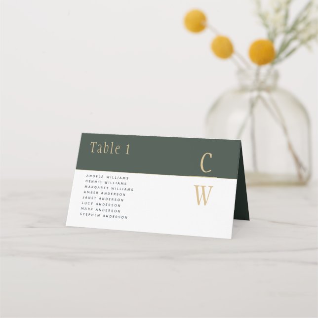 Carte De Placement Olive Moss Green Gold Mariage Noms de table P (Devant)