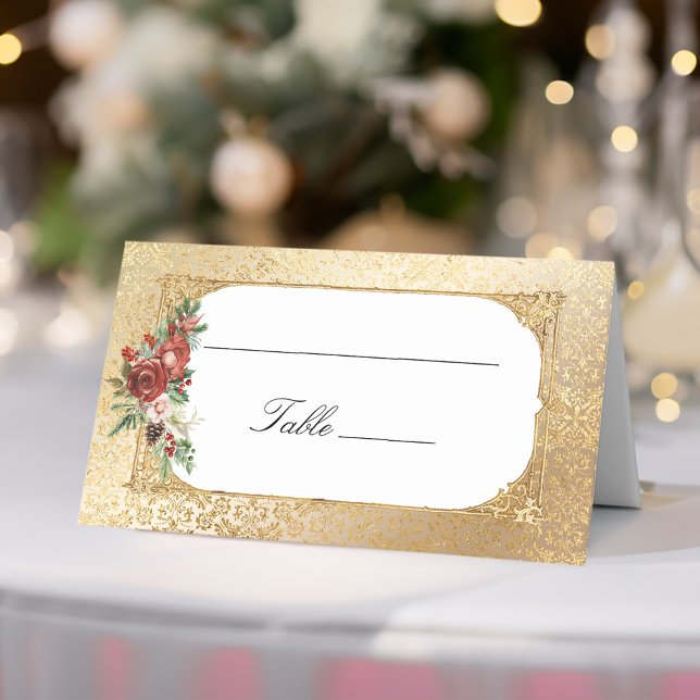 Carte De Placement Opulence dorée Noël Mariage floral (Créateur téléchargé)