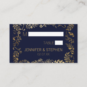 Carte De Placement Or élégant de bleu marine floral