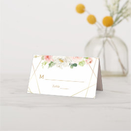 Carte De Placement Or géométrique et mariage floral roux