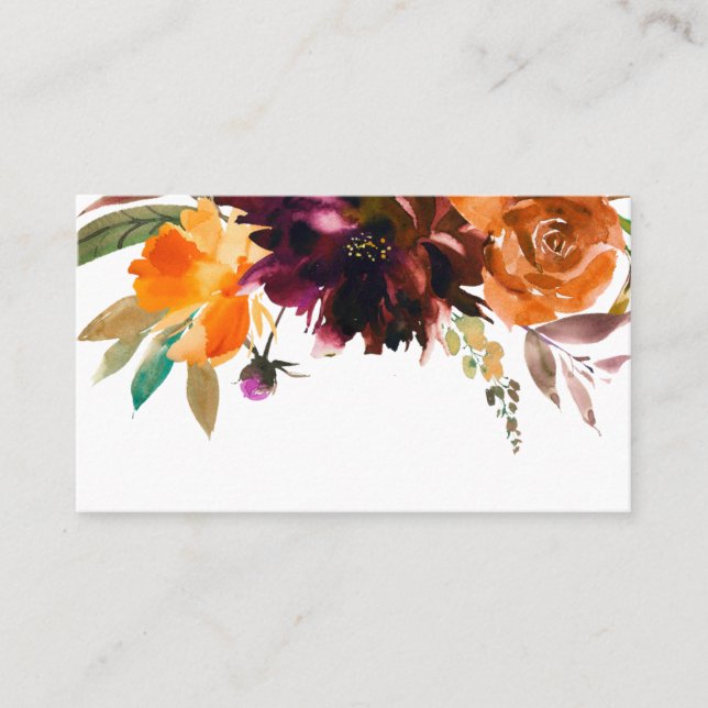 Carte De Placement Orange Bourgogne Brûlé Chute Florale Rustique Mari (Devant)