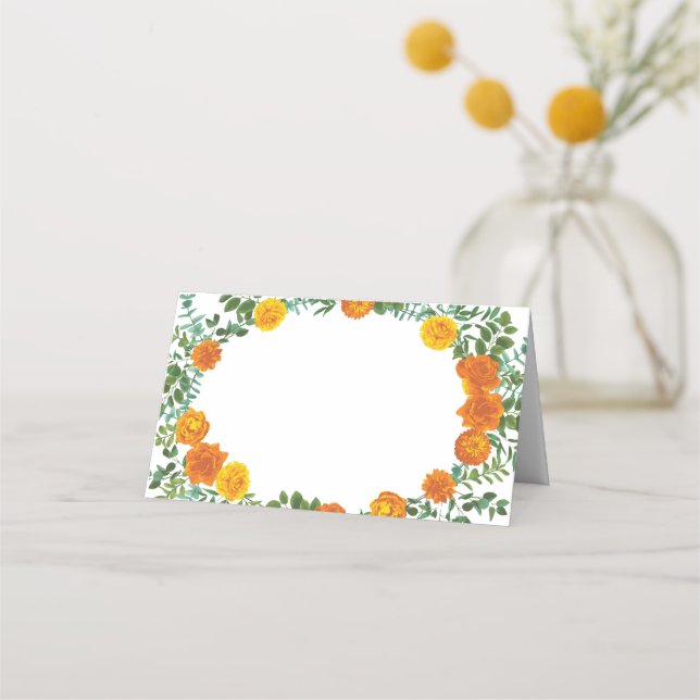 Carte De Placement Orange Peony & Rose Floral Mariage (Devant)