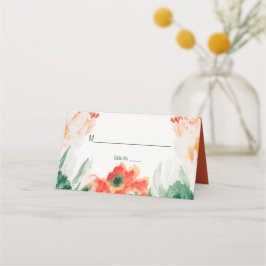 Carte De Placement Orange rustique, Vert, Aquarelle blanche Florale