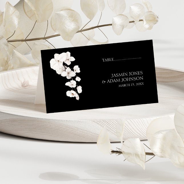 Carte De Placement Orchidées blanches noires modernes Mariage floral (Modern Black and White Orchids Flowers Wedding Place Cards )
