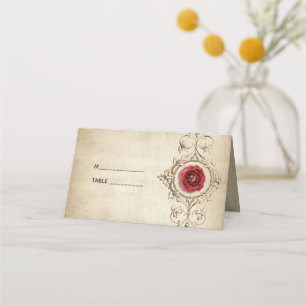 Carte De Placement Ornement vintage Et Rose Rouge