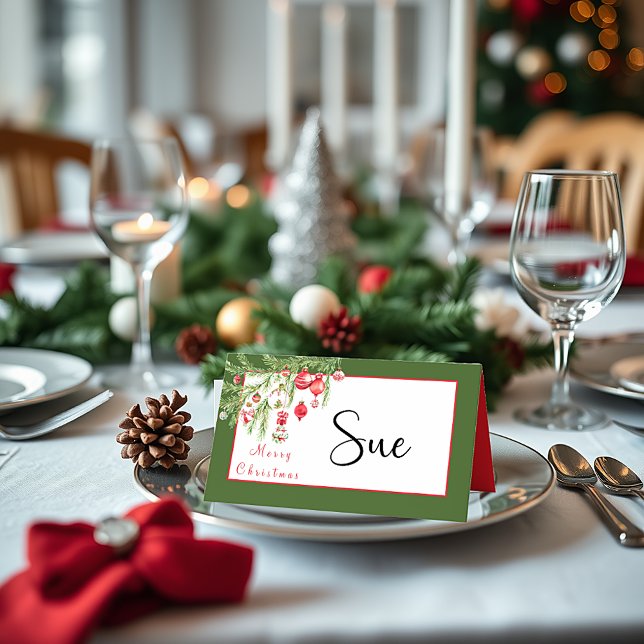 Carte De Placement Ornements de Noël sur branche (Créateur téléchargé)