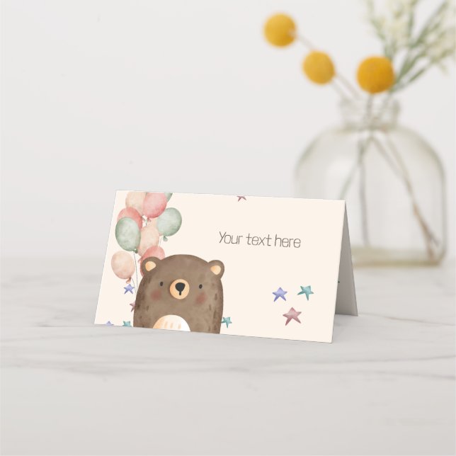 Carte De Placement Ours aquarelle avec ballons Anniversaire Carte (Devant)
