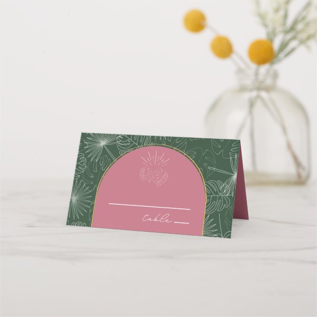 Carte De Placement Palm Feuille & Green Beach Wedding Carte de lieu d (Devant)