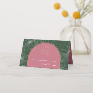 Carte De Placement Palm Feuille & Green Beach Wedding Carte de lieu d