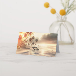 Carte De Placement Palmiers & Orange Sunset Beach Mariage