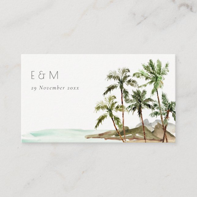 Carte De Placement Palmiers tropicaux Mariage de sable de plage Monog (Devant)