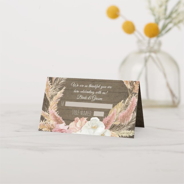 Carte De Placement Pampas Rustique Floral Bois Pampas Grass Tente Pla (Devant)
