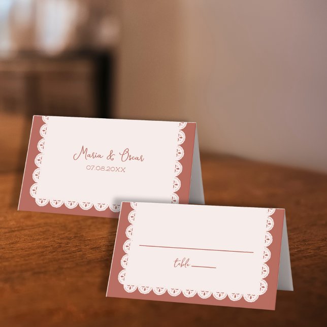 Carte De Placement Papel Picado Terracotta Mariage mexicain (Papel Picado Terracotta Mexican Wedding Place Card)