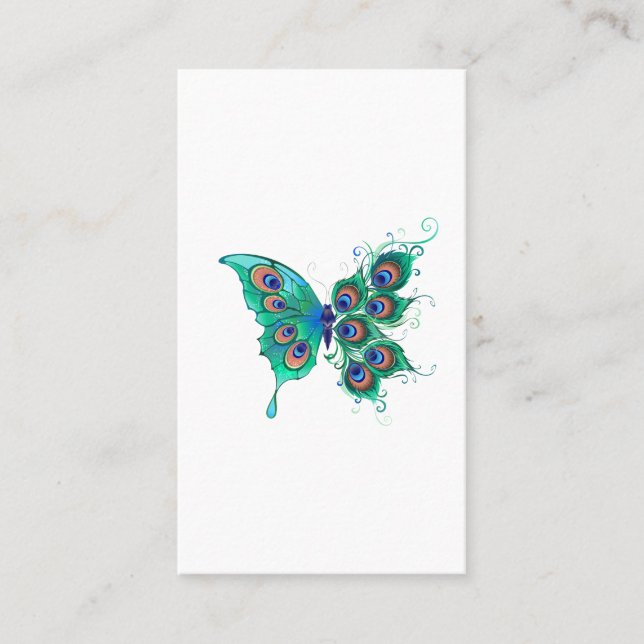Carte De Placement Papillon aux plumes de paon vert (Devant)