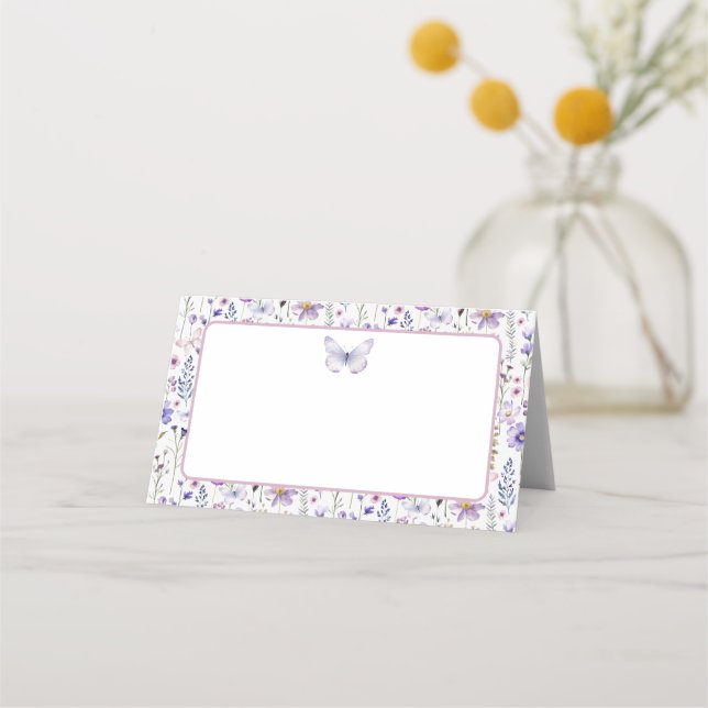 Carte De Placement Papillon Fleur sauvage violet blanc Carte de place (Devant)