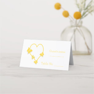 Carte De Placement Papillon jaune Mariage de conception cardiaque