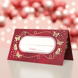 Carte De Placement Papillon moderne Or Quinceañera rouge 15 ans
