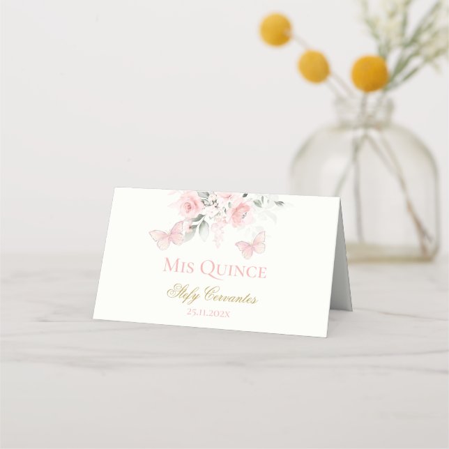 Carte De Placement Papillon rose Quinceañera (Dos)