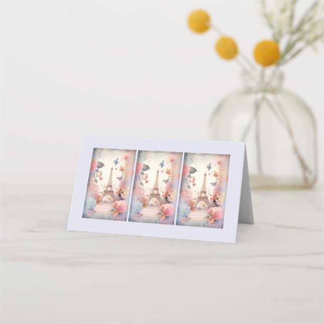 Carte De Placement Papillons et fleurs Tour Eiffel (Devant)