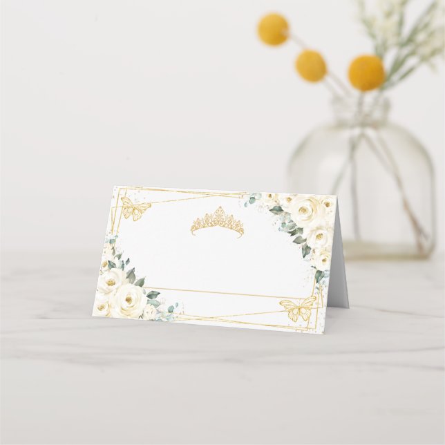 Carte De Placement Papillons Floraux Blancs Quinceañera 16e Anniversa (Devant)