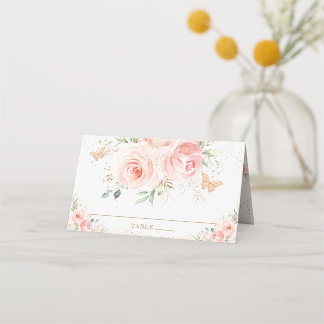 Carte De Placement Papillons Floraux bleus Quinceañera 16 Anniversair (Devant)