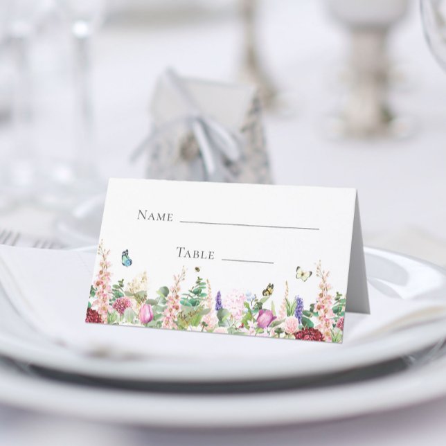 Carte De Placement Papillons Floraux Rose Violet Élégants (Créateur téléchargé)