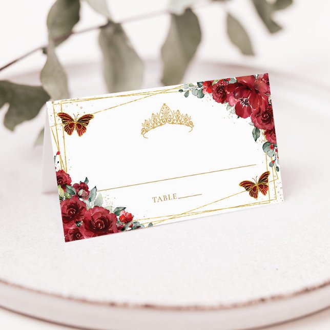 Carte De Placement Papillons Floraux Rouges Quinceañera 16e Anniversa (Créateur téléchargé)