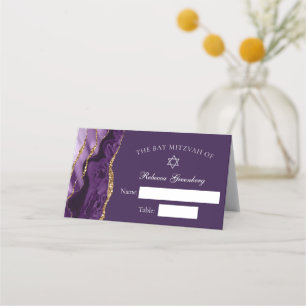 Carte De Placement Parti Bat mitzvah d'âge or violet chic
