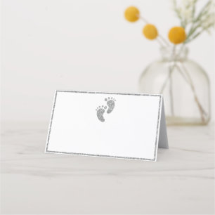 Carte De Placement Parties scintillant Argent Bébé Pieds Baby shower