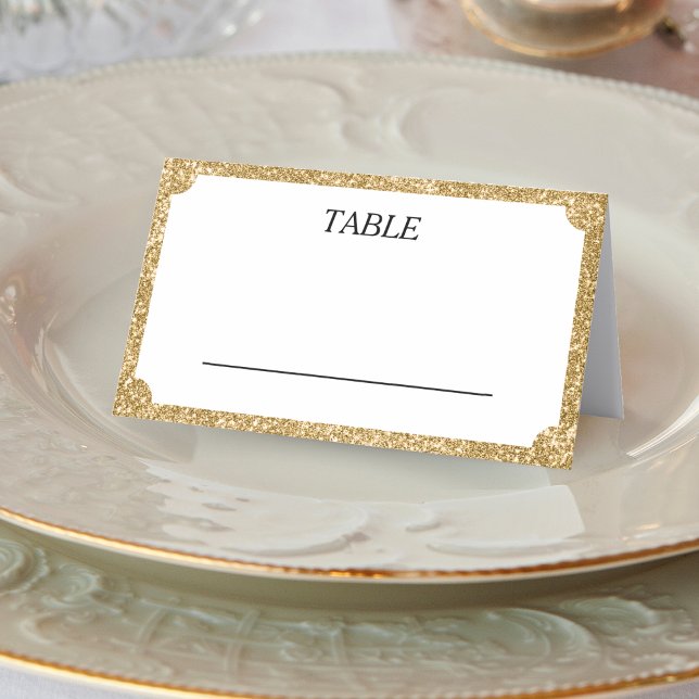 Carte De Placement Parties scintillant blanche et or Concave Réceptio (White & Gold Glitter Concave Wedding Reception Place Card)