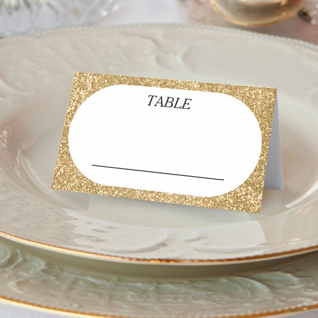 Carte De Placement Parties scintillant Blanche & Or Mariage ovale Réc (White & Gold Glitter Oval Wedding Reception Place Card)