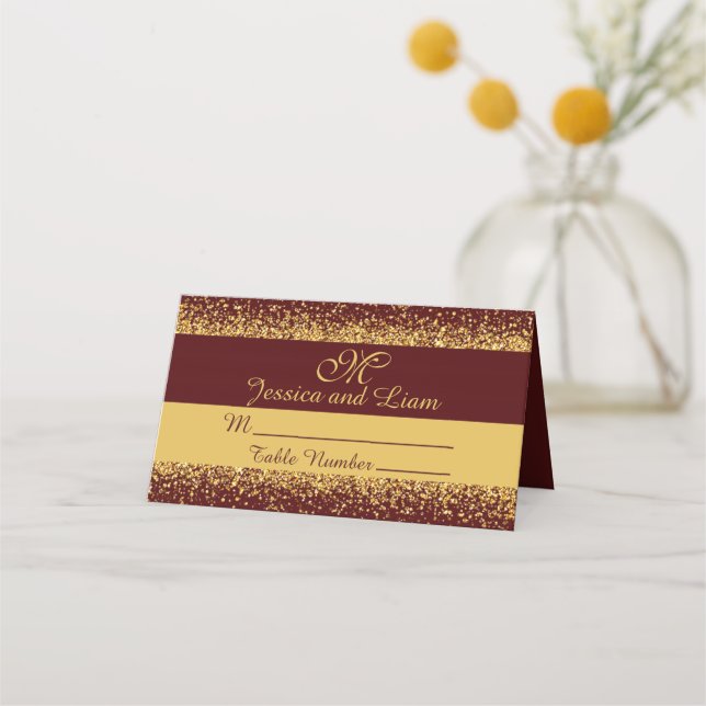 Carte De Placement Parties scintillant d'or Confetti sur Bourgogne (Devant)