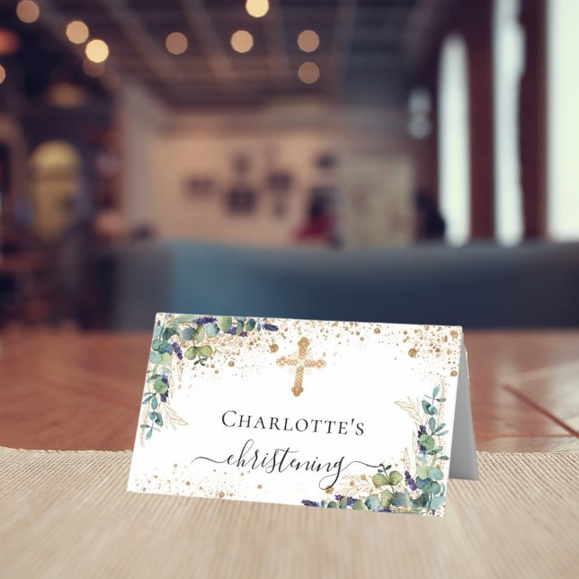 Carte De Placement Parties scintillant dorée à l'eucalyptus (Créateur téléchargé)