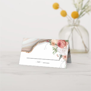 Carte De Placement Parties scintillant en marbre fleuri Mariage de lu