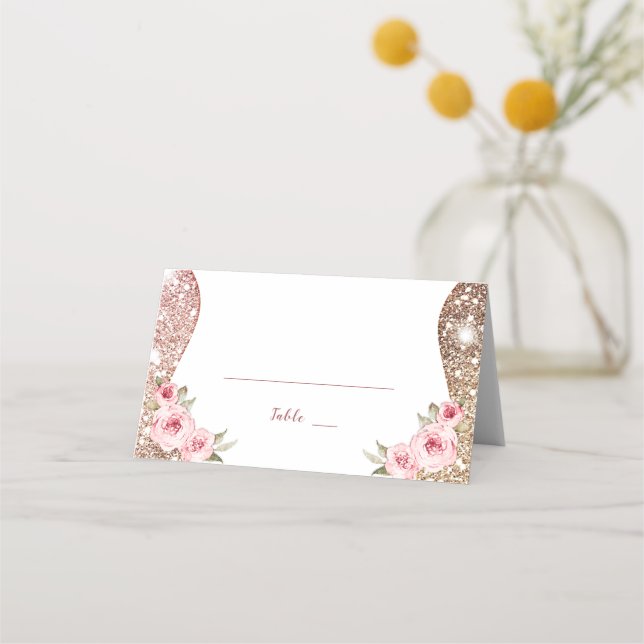 Carte De Placement Parties scintillant en or rose étincelante et Mari (Devant)