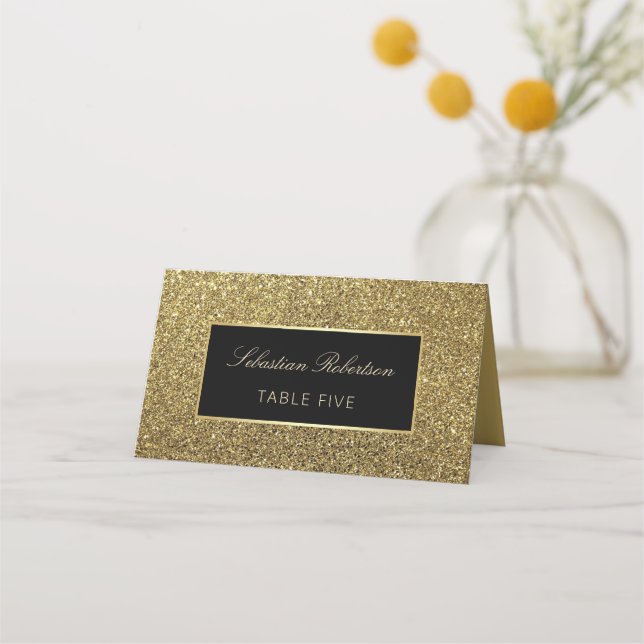 Carte De Placement Parties scintillant Gold et Mariage noir (Devant)
