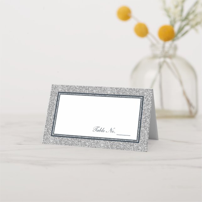 Carte De Placement Parties scintillant marine et argent Personnalisé (Devant)