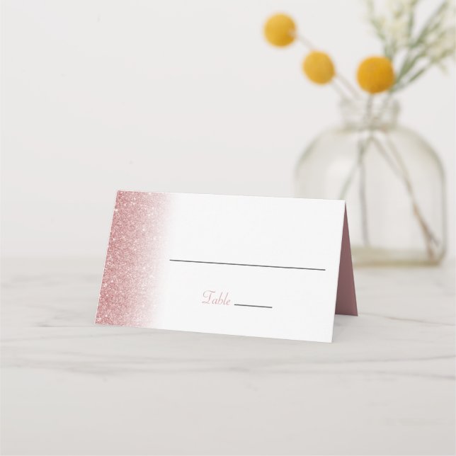 Carte De Placement Parties scintillant or rose pliée Mariage Place Ca (Devant)