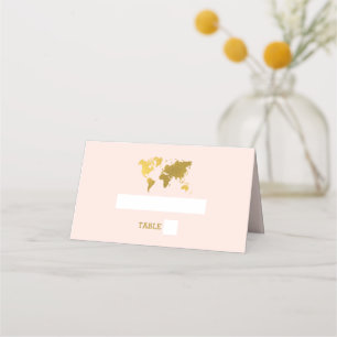 Carte De Placement Passeport Mariage Destination Monde Rose Pâle Doré