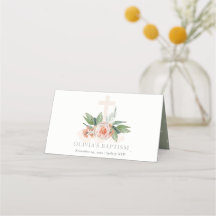 Pastel Soft Peach Rose Floral Cross Bunch Baptême