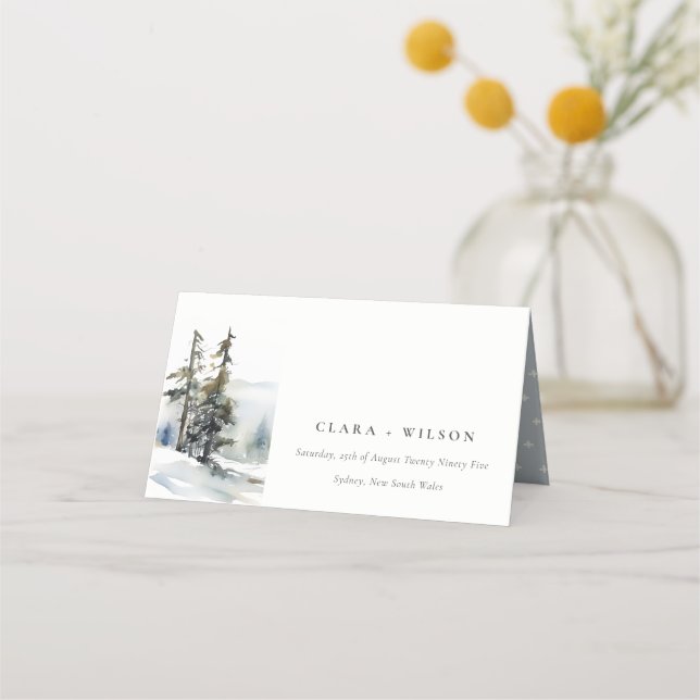 Carte De Placement Paysage des neiges d'hiver Mariage d'aquarelle (Devant)