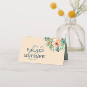 Carte De Placement Peach Jade Turquoise Watercolor Mariage Plaques de