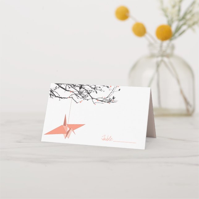 Carte De Placement Peach Origami Papier Grues Mariage asiatique (Devant)
