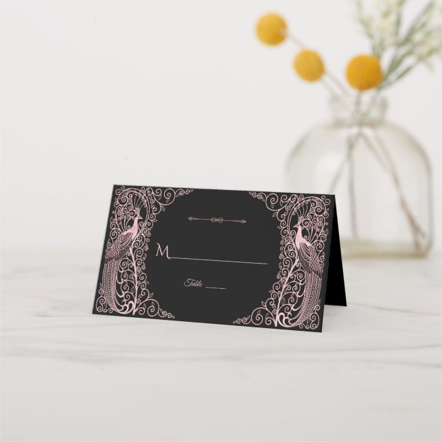 Carte De Placement Peacocks Art Déco En Marbre D'Or rose Enregistrer  (Devant)